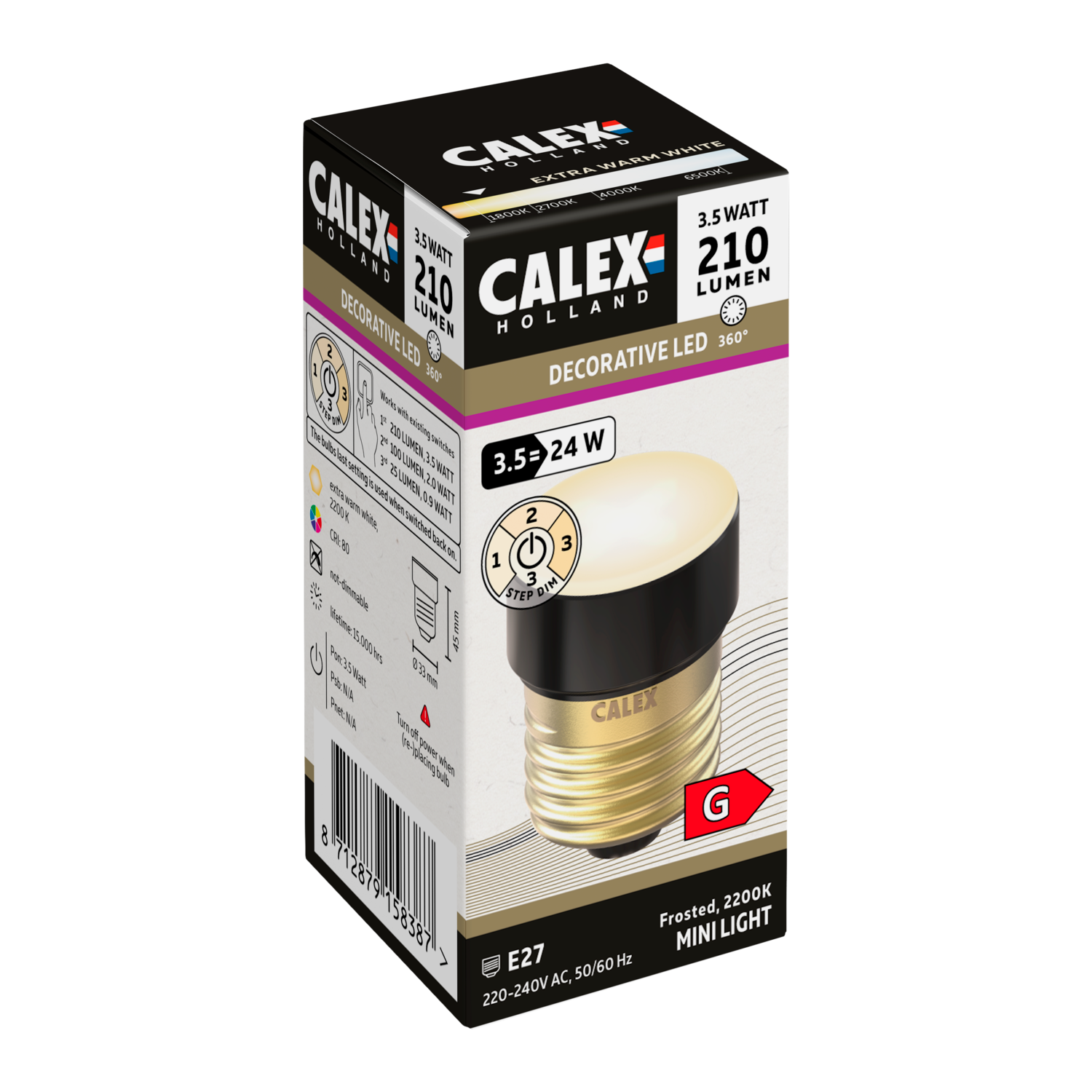 Calex Mini Light - E27 - 3 step dimming - Black