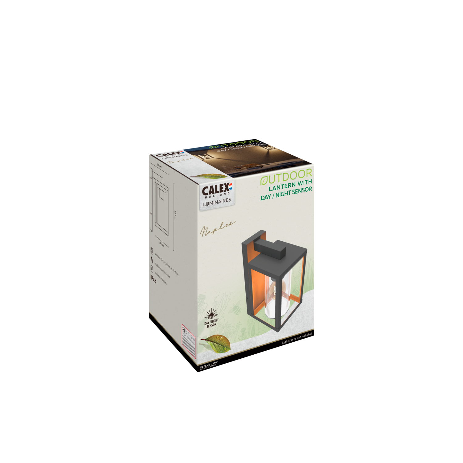 Calex Naples Wall Light - E27 - Day/Night sensor - Black