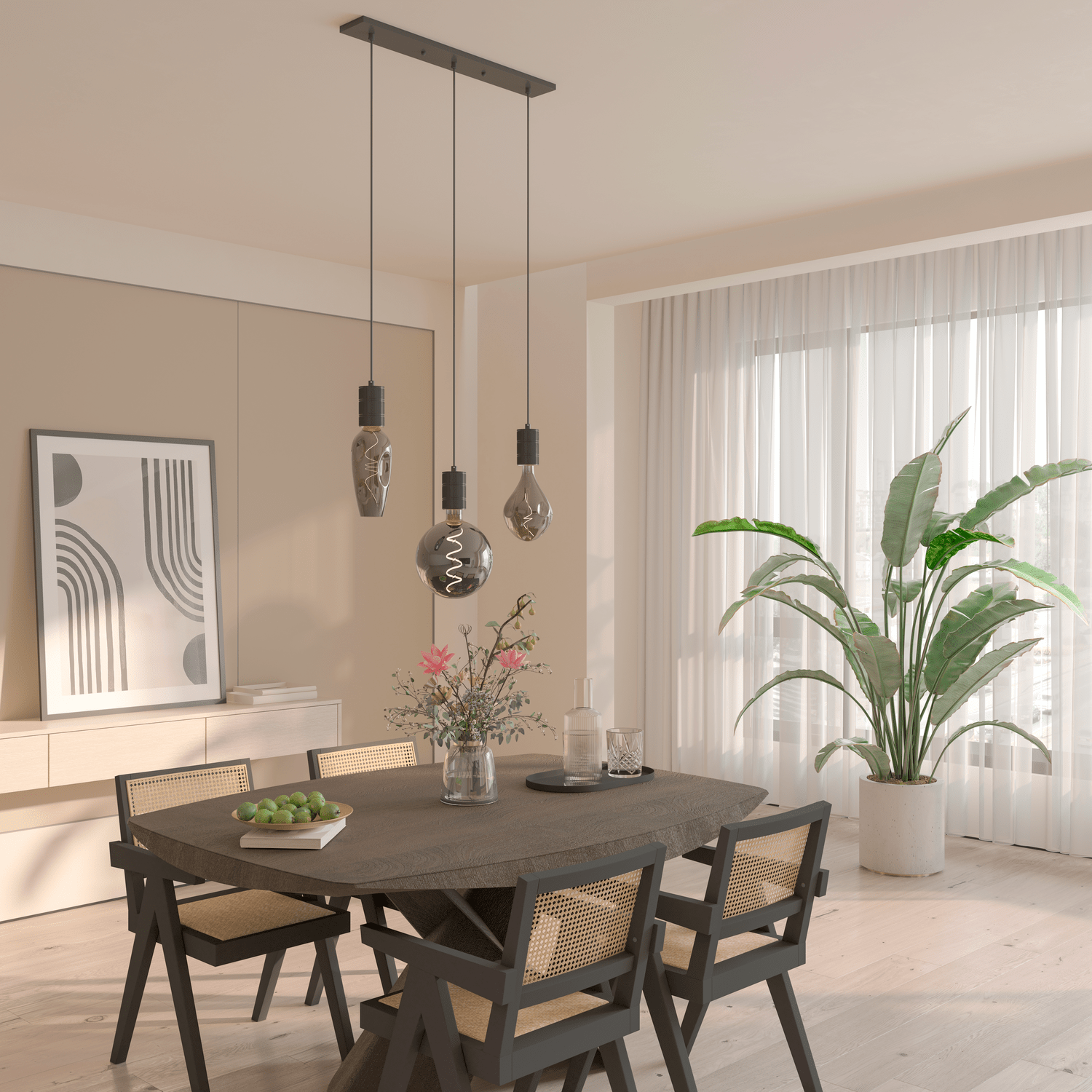 Calex Pendant Light - 3x E27 - Black