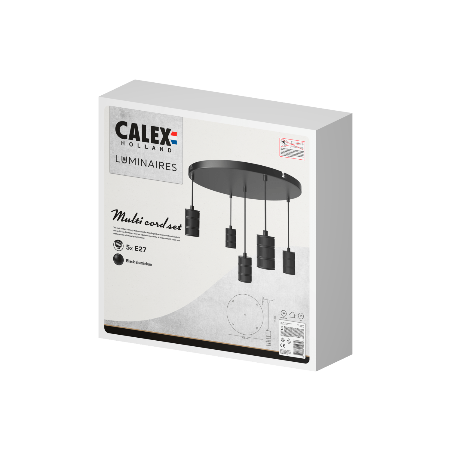 Calex Pendant Light - 5x E27 - 50cm - Black
