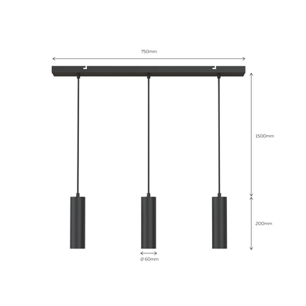 Calex Pendel 3 Lights - GU10 - Black