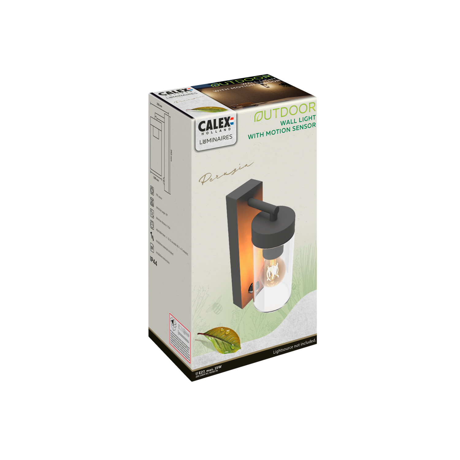 Calex Perugia Wall Light - E27 - Motion sensor - Black