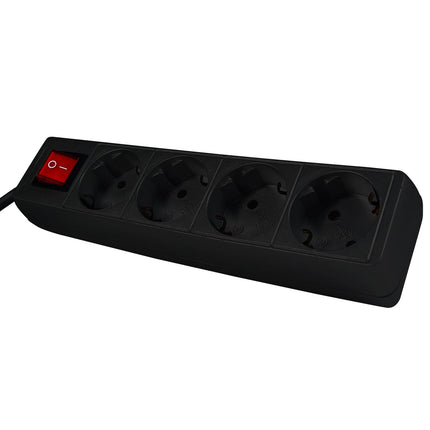 Calex Receptacle - 4-way - Switch - Black - 1.4m cable