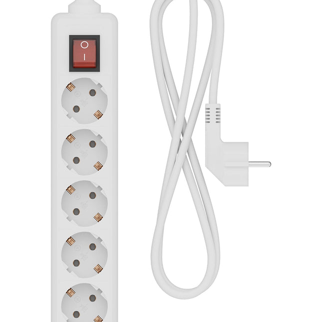 Calex Receptacle - 6-way - Switch - White - 1.4m cable