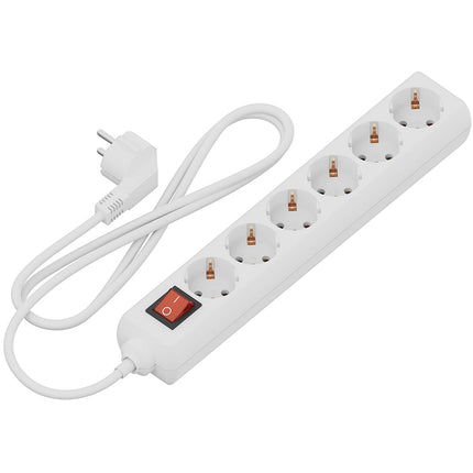 Calex Receptacle - 6-way - Switch - White - 1.4m cable