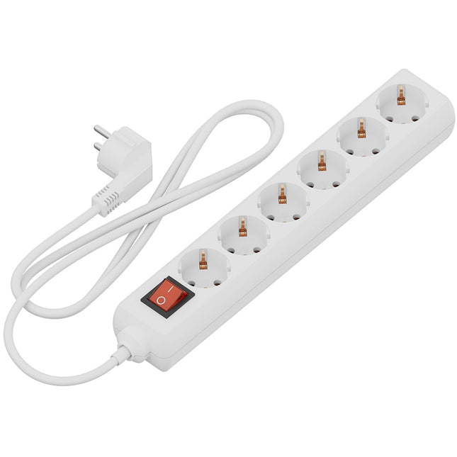 Calex Receptacle - 6-way - Switch - White - 1.4m cable