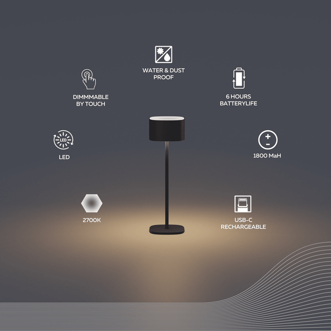 Calex Serino Table Light - Battery - Black