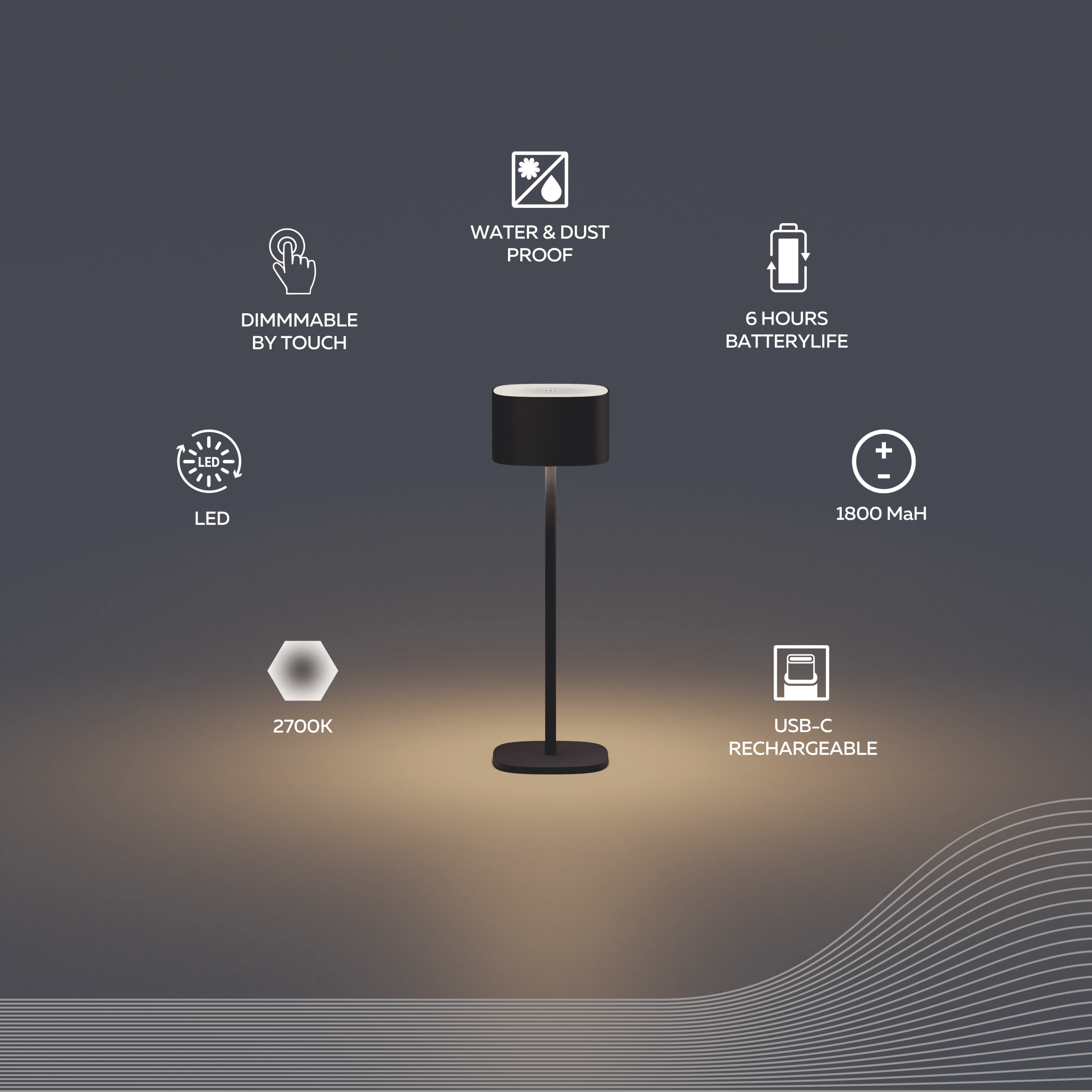 Calex Serino Table Light - Battery - Black