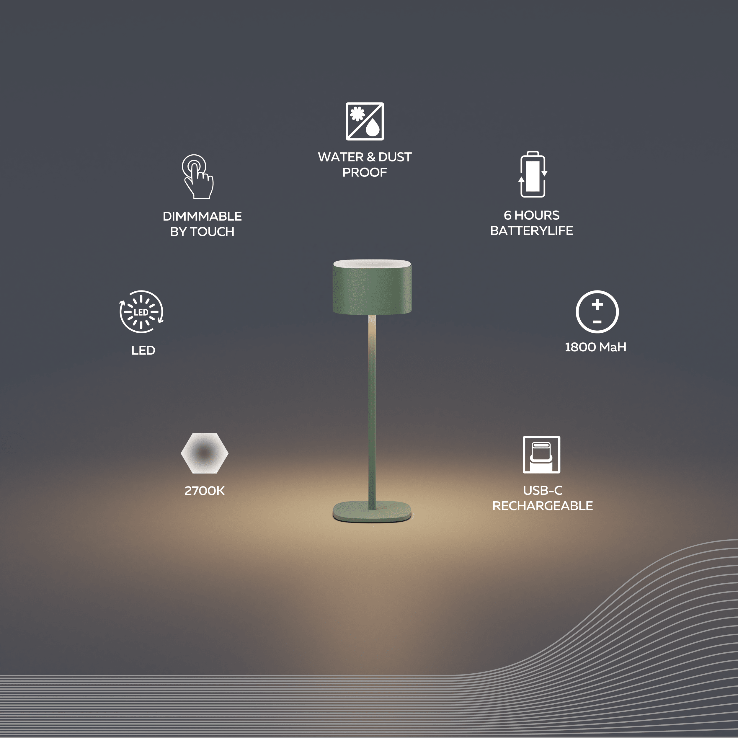 Calex Serino Table Light - Battery - Green