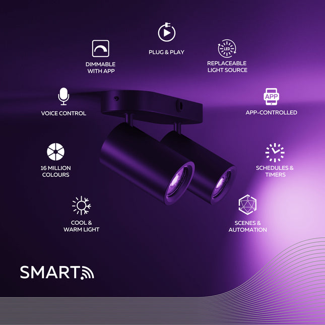 Calex Smart Ceiling Light - 2 Light Spot - Black