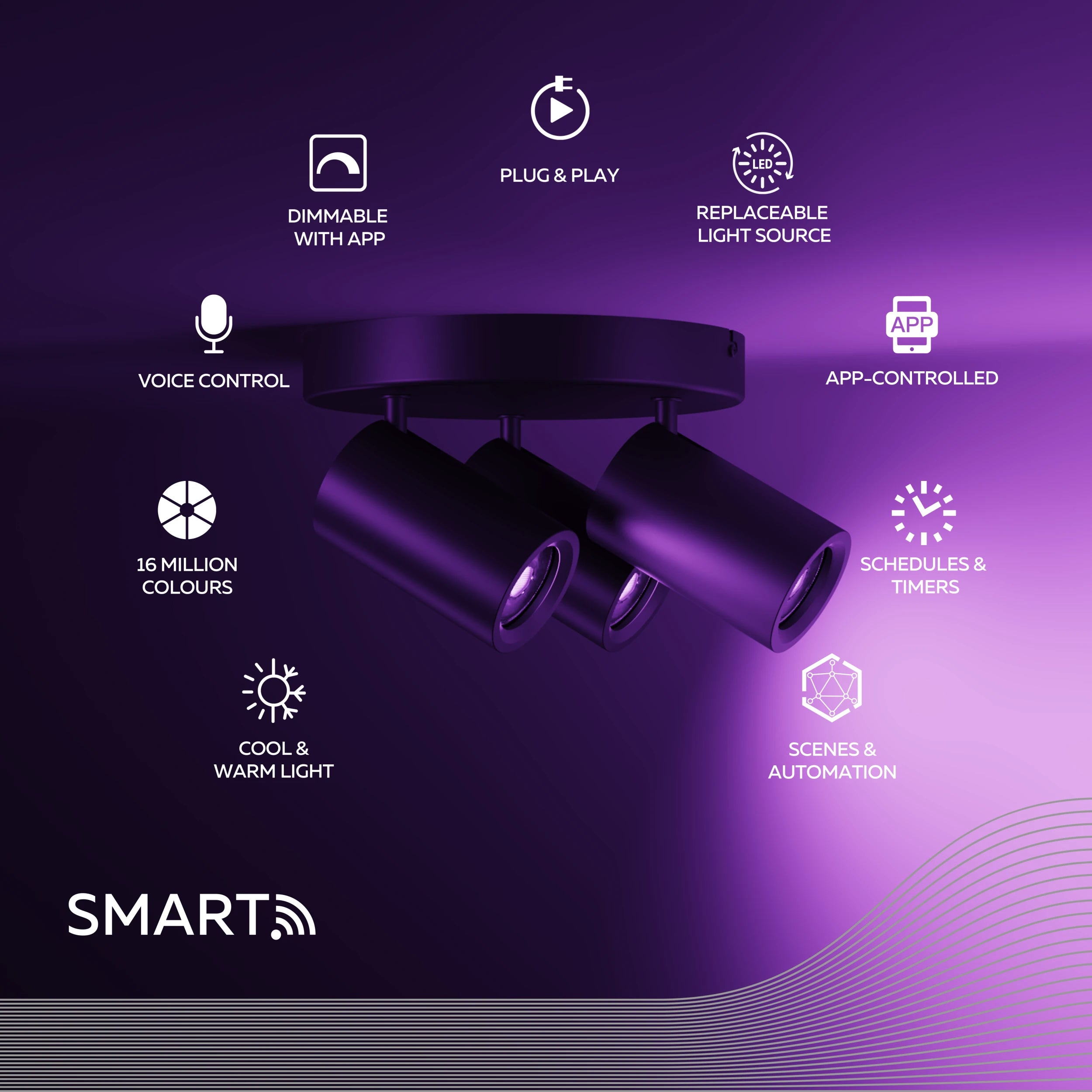 Calex Smart Ceiling Light - 3 Light Spot - Black