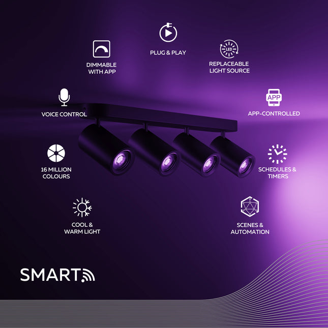 Calex Smart Ceiling Light - 4 Light Spot - Black