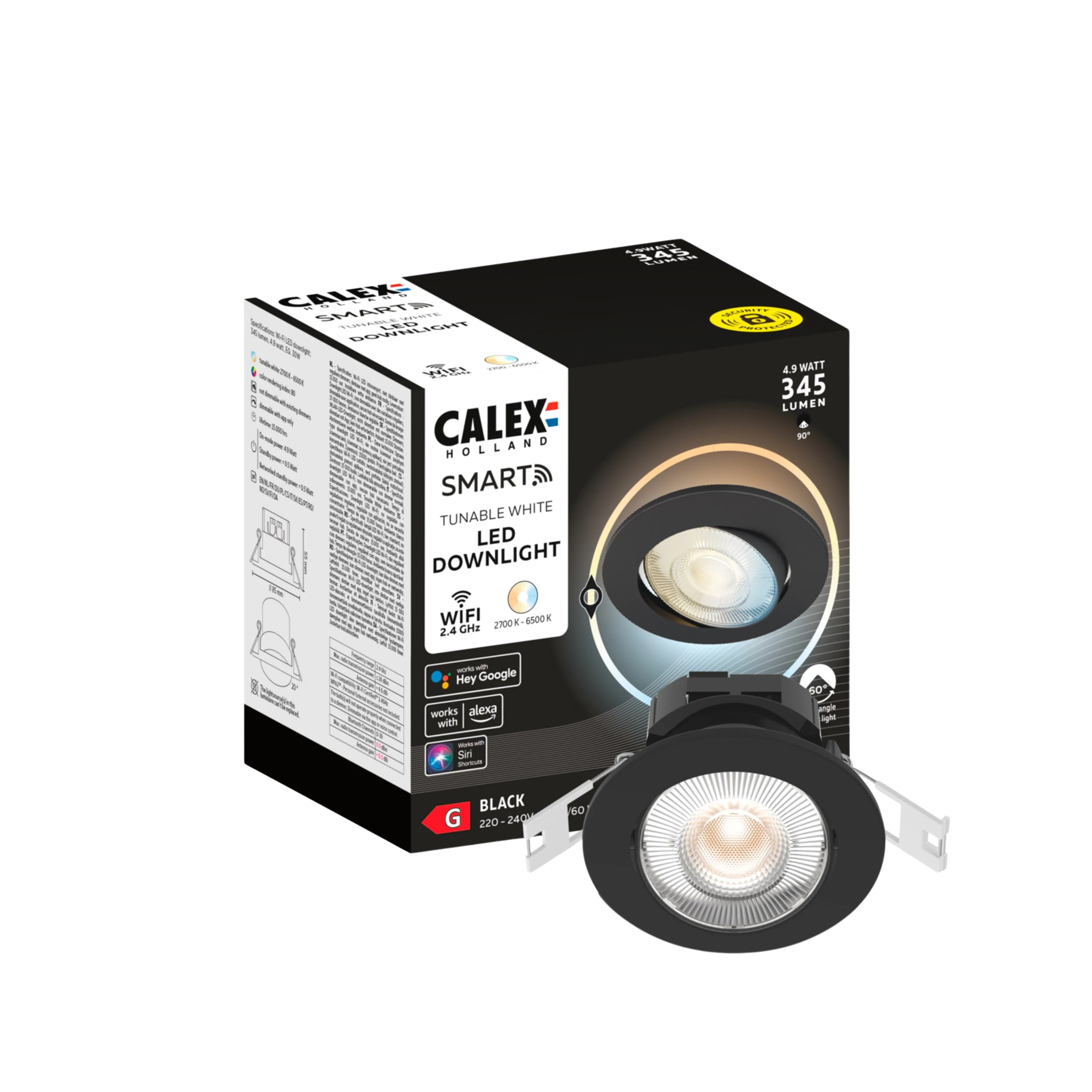 Calex Smart - Downlight - 4.9W - Black - Dimmable