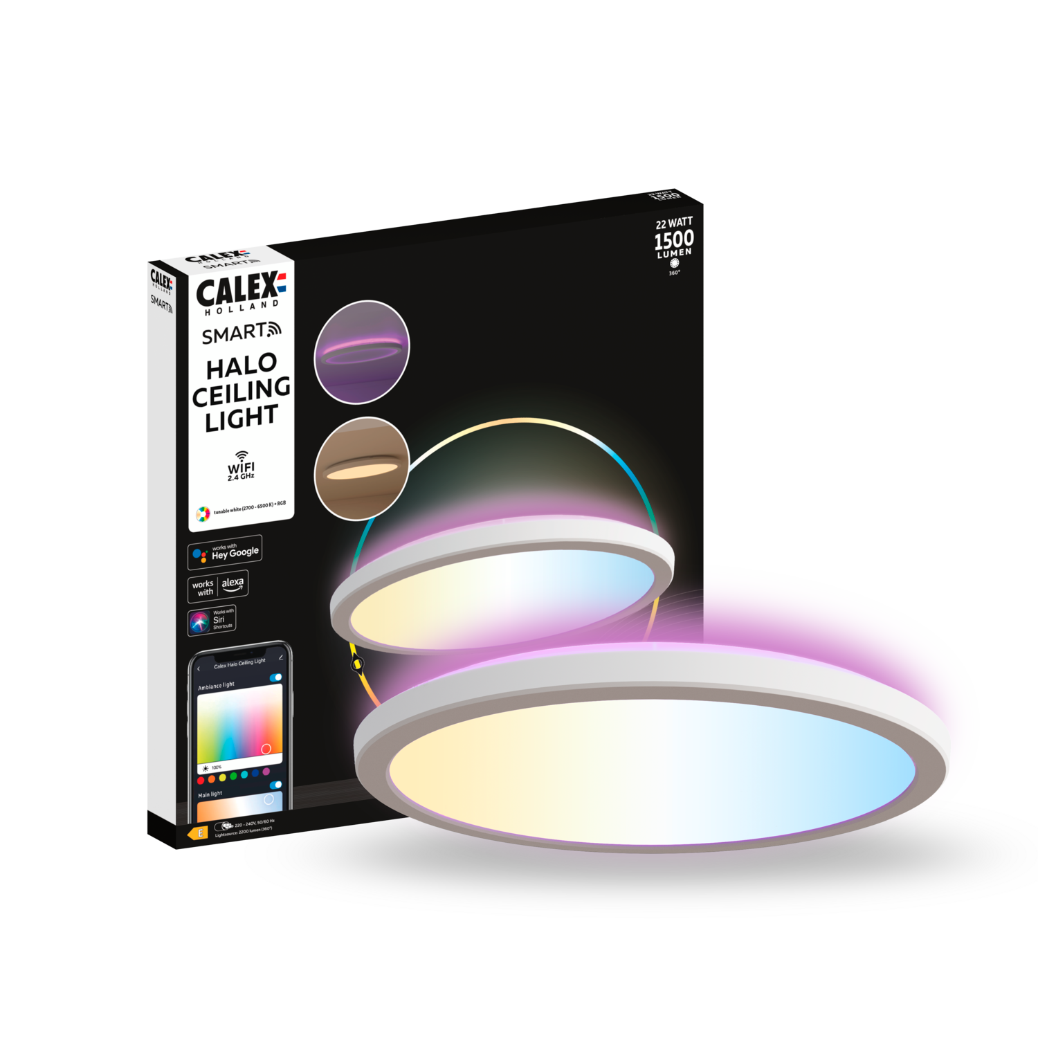 Calex Smart Halo Ceiling Light - 30cm - RGB + CCT - White
