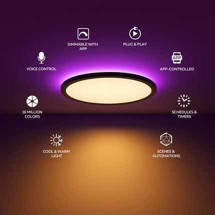 Calex Smart Halo Ceiling Light - 40cm - RGB + CCT - Black