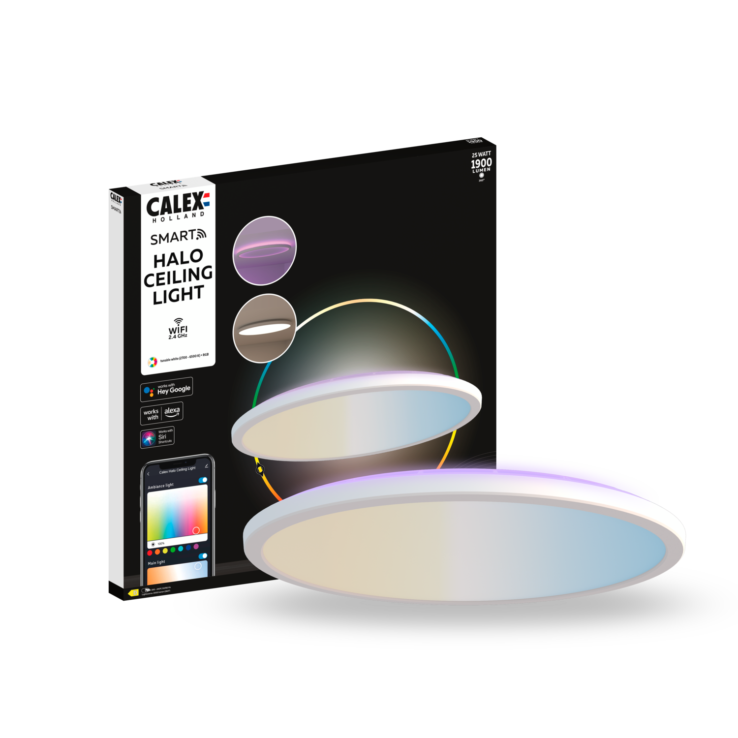 Calex Smart Halo Ceiling Light - 40cm - RGB + CCT - White