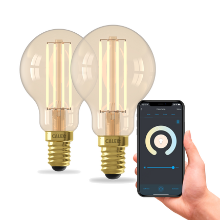 Calex Smart LED Bulb - 2 Pack - E14 - P45 - CCT - Gold