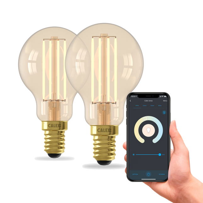 Calex Smart LED Bulb - 2 Pack - E14 - P45 - CCT - Gold