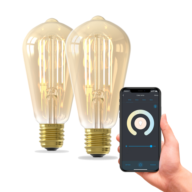 Calex Smart LED Bulb - 2 Pack - E27 - ST64 - CCT - Gold