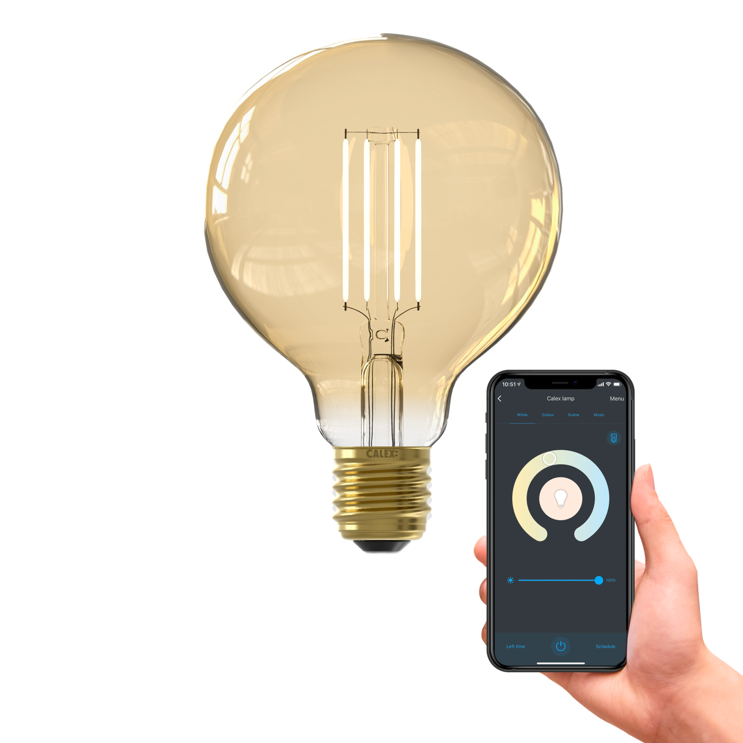 Calex Smart LED Bulb - E27 - Filament - G95 - CCT - Gold