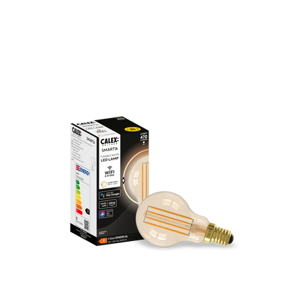 Calex Smart LED Bulb - Filament - E14 - P45 - Gold - 4.9W - Dimmable