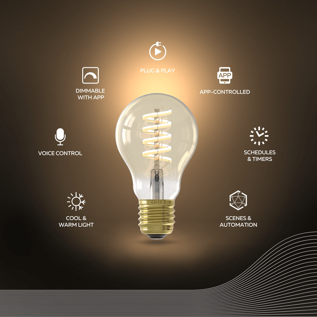 Calex Smart Spiral LED Bulb - E27 - A60 - CCT - Gold