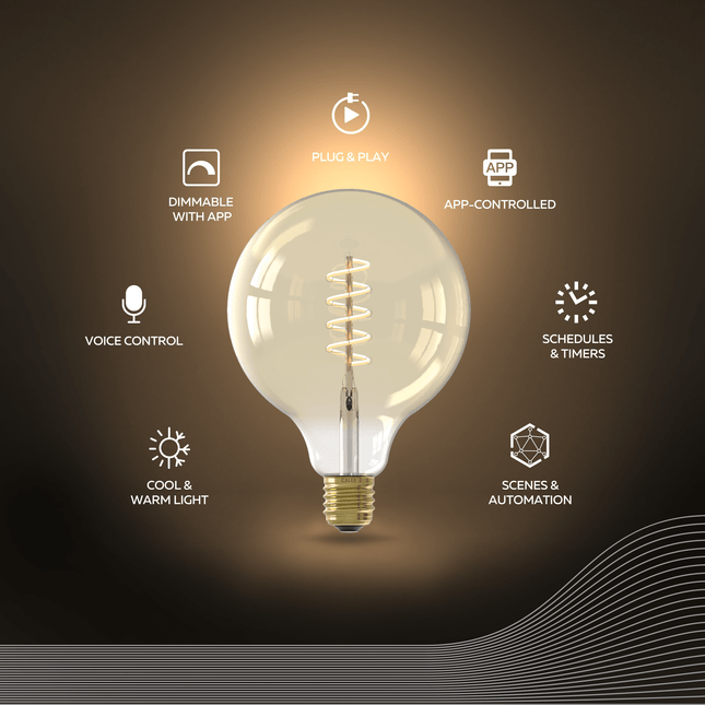 Calex Smart Spiral LED Bulb - E27 - G125 - CCT - Gold