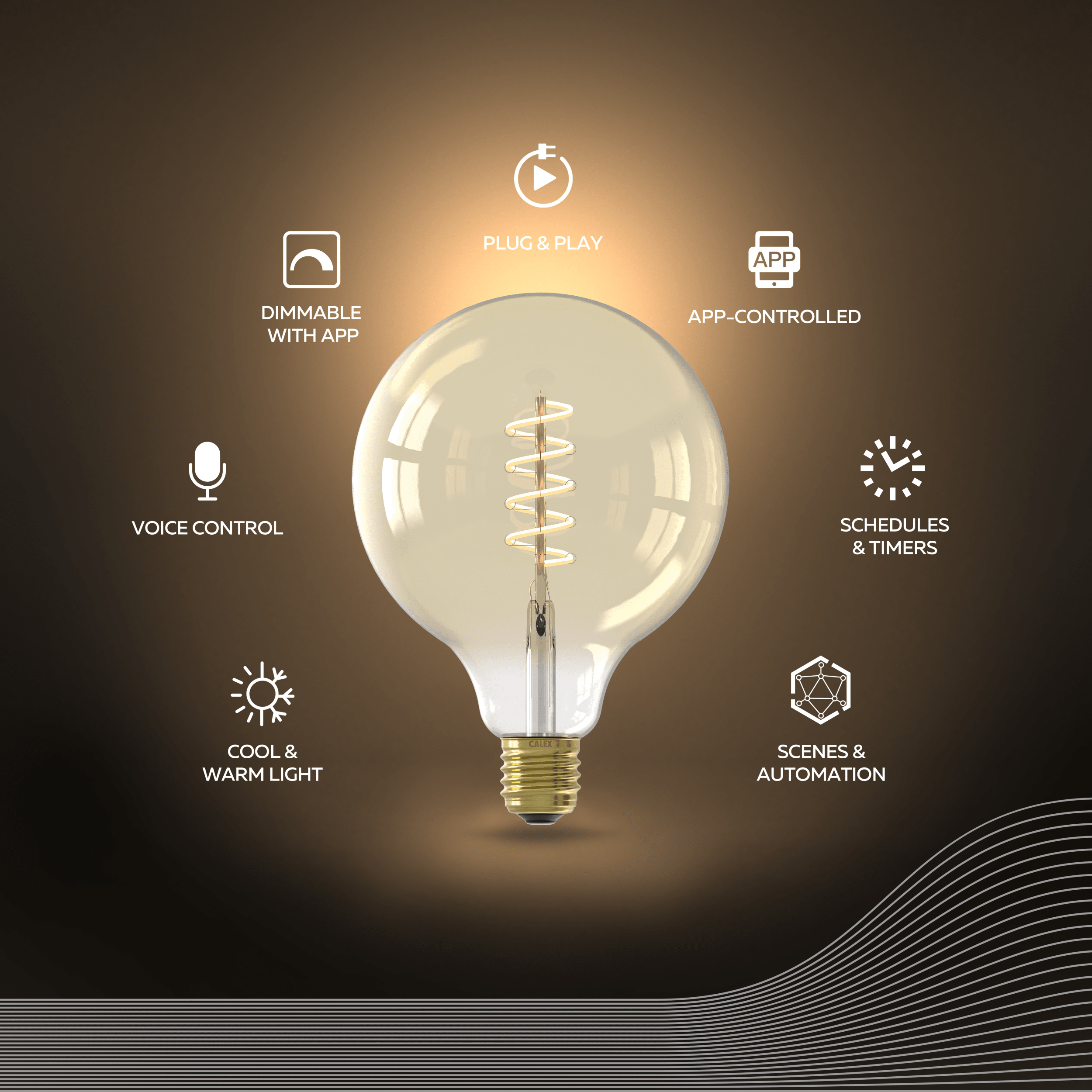 Calex Smart Spiral LED Bulb - E27 - G125 - CCT - Gold