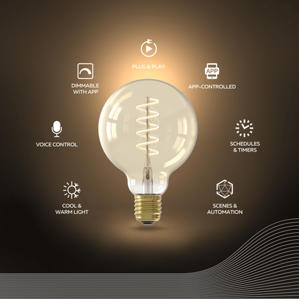 Calex Smart Spiral LED Bulb - E27 - G95 - CCT - Gold