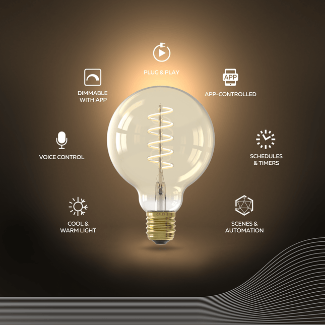 Calex Smart Spiral LED Bulb - E27 - G95 - CCT - Gold
