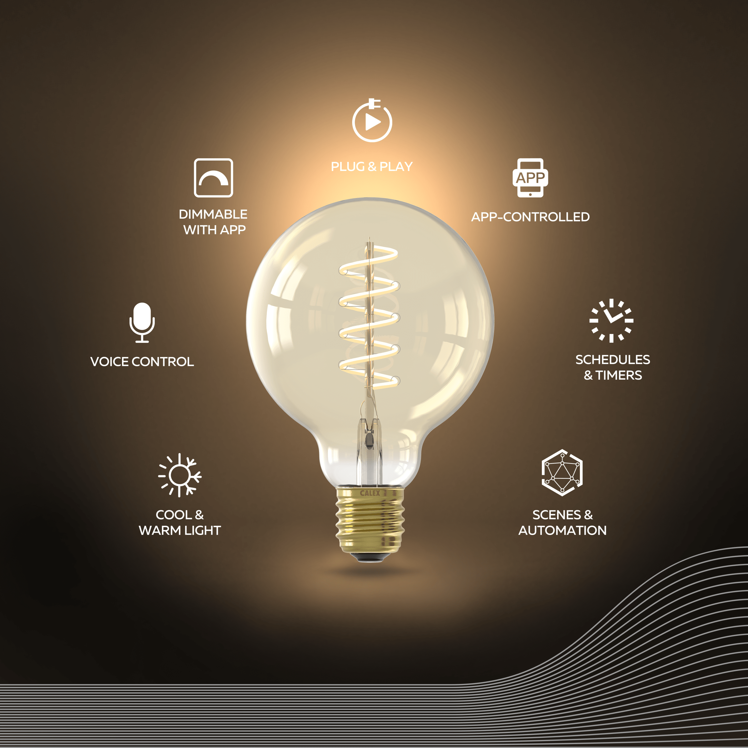 Calex Smart Spiral LED Bulb - E27 - G95 - CCT - Gold