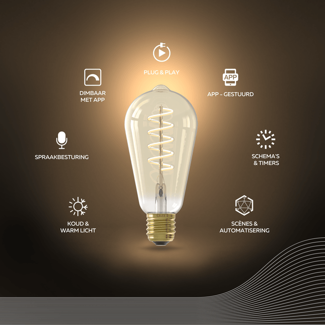Calex Smart Spiral LED Bulb - E27 - ST64 - CCT - Gold