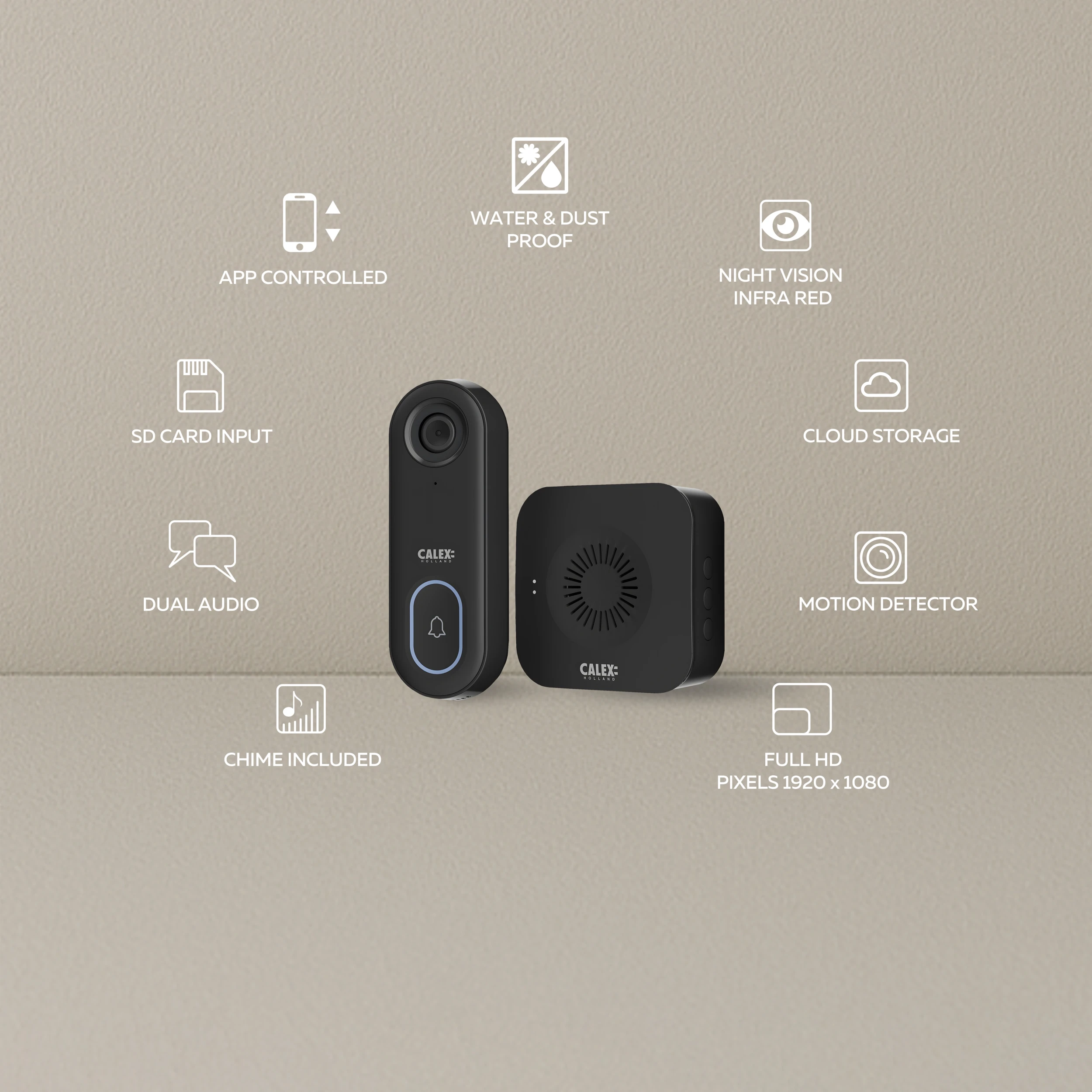 Calex Smart Video Doorbell - 1080P - Black