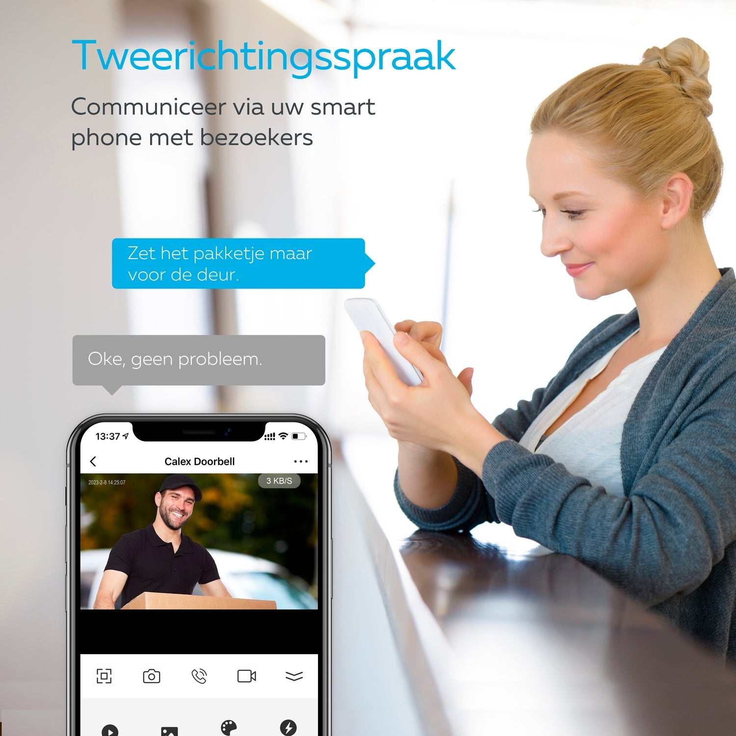 Calex Smart Video Doorbell - 2K - Wireless - Black