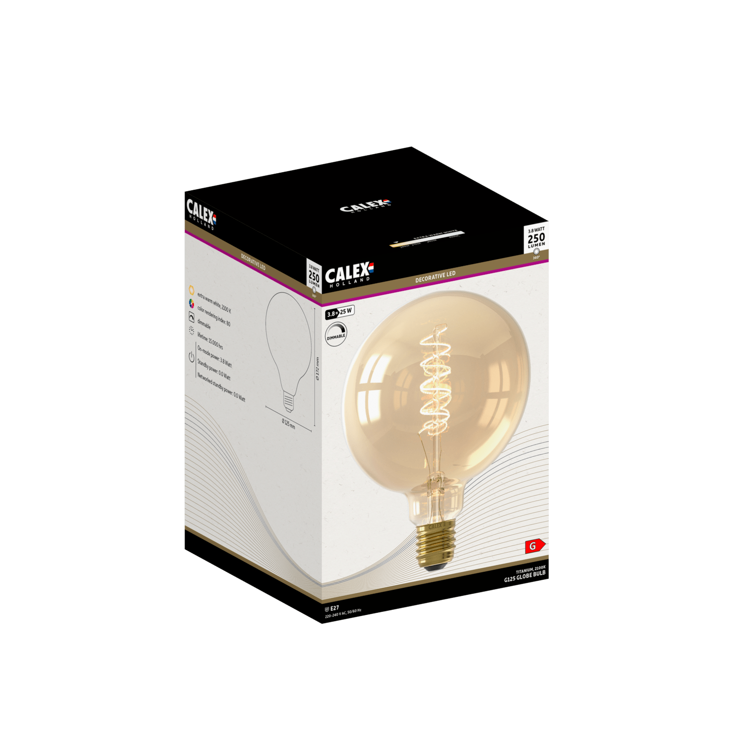 Calex Spiral Filament LED Bulb - E27 - G125 - Gold