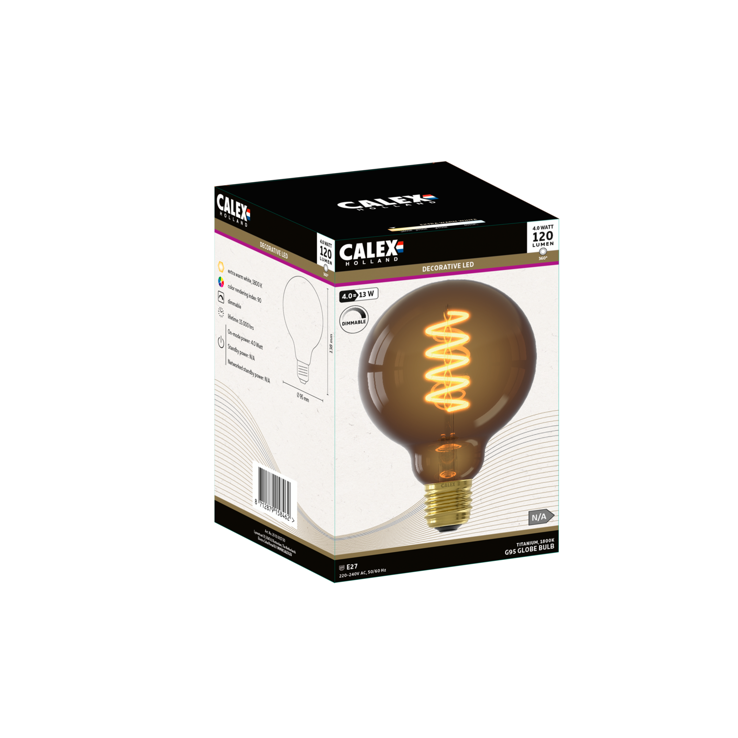 Calex Spiral Filament LED Bulb - E27 - G125 - Natural