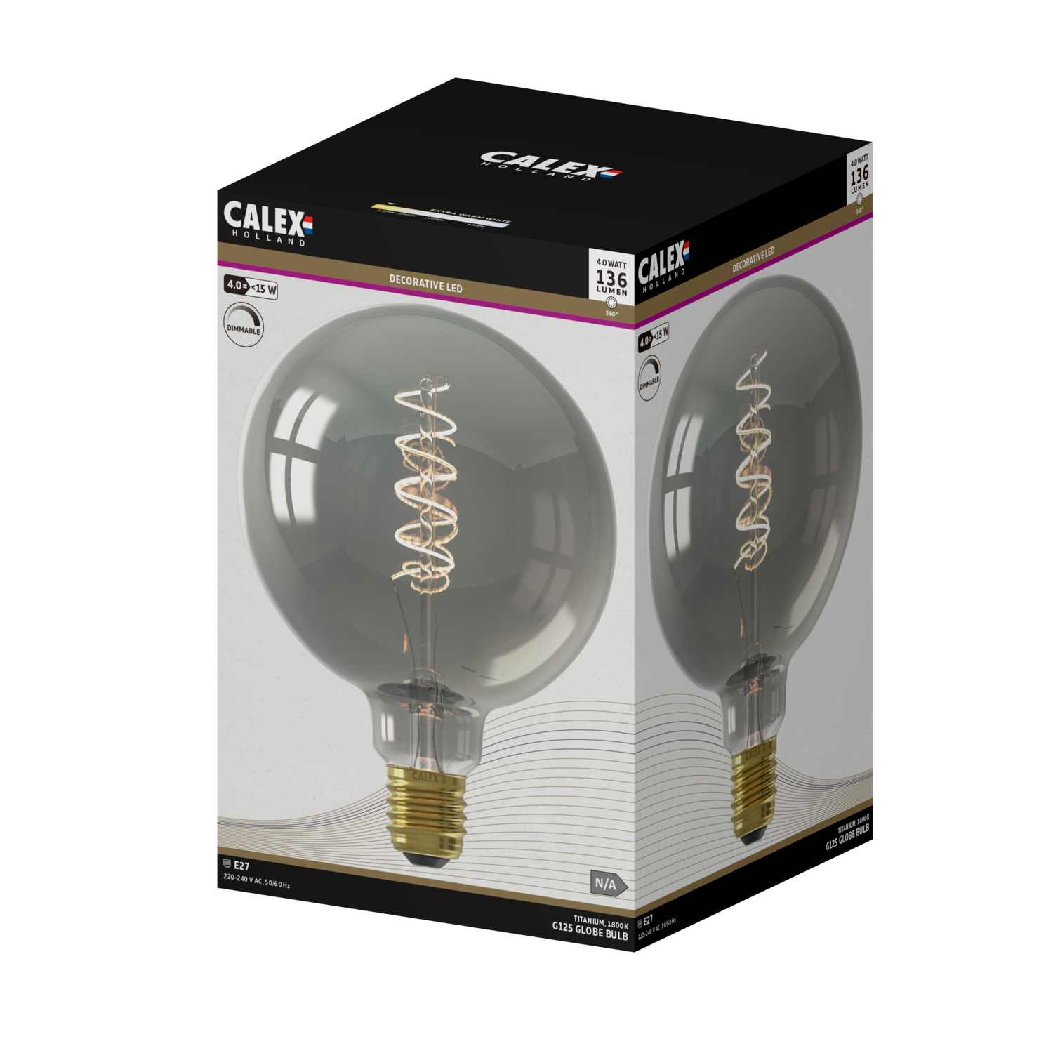 Calex Spiral Filament LED Bulb - E27 - G125 - Titanium