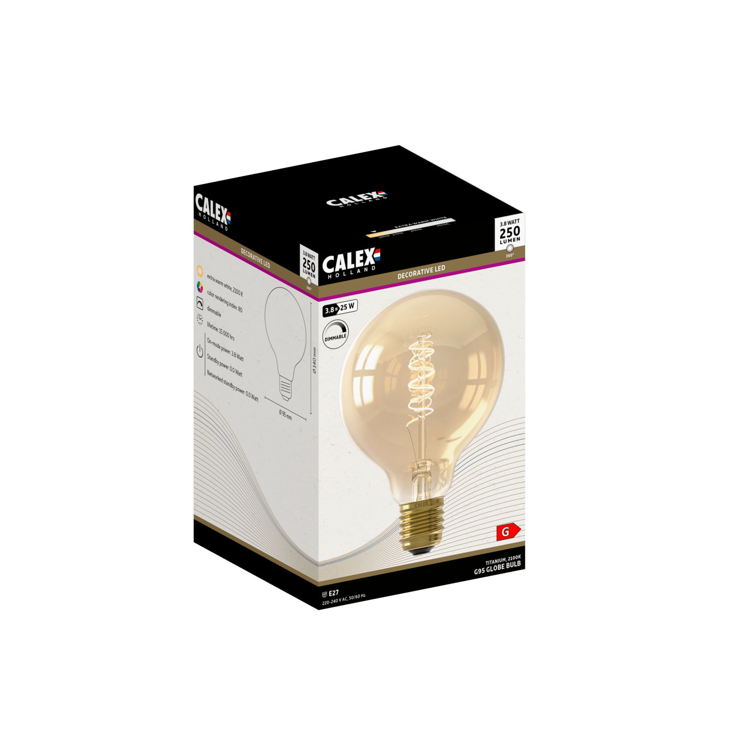 Calex Spiral Filament LED Bulb - E27 - G95 - Gold