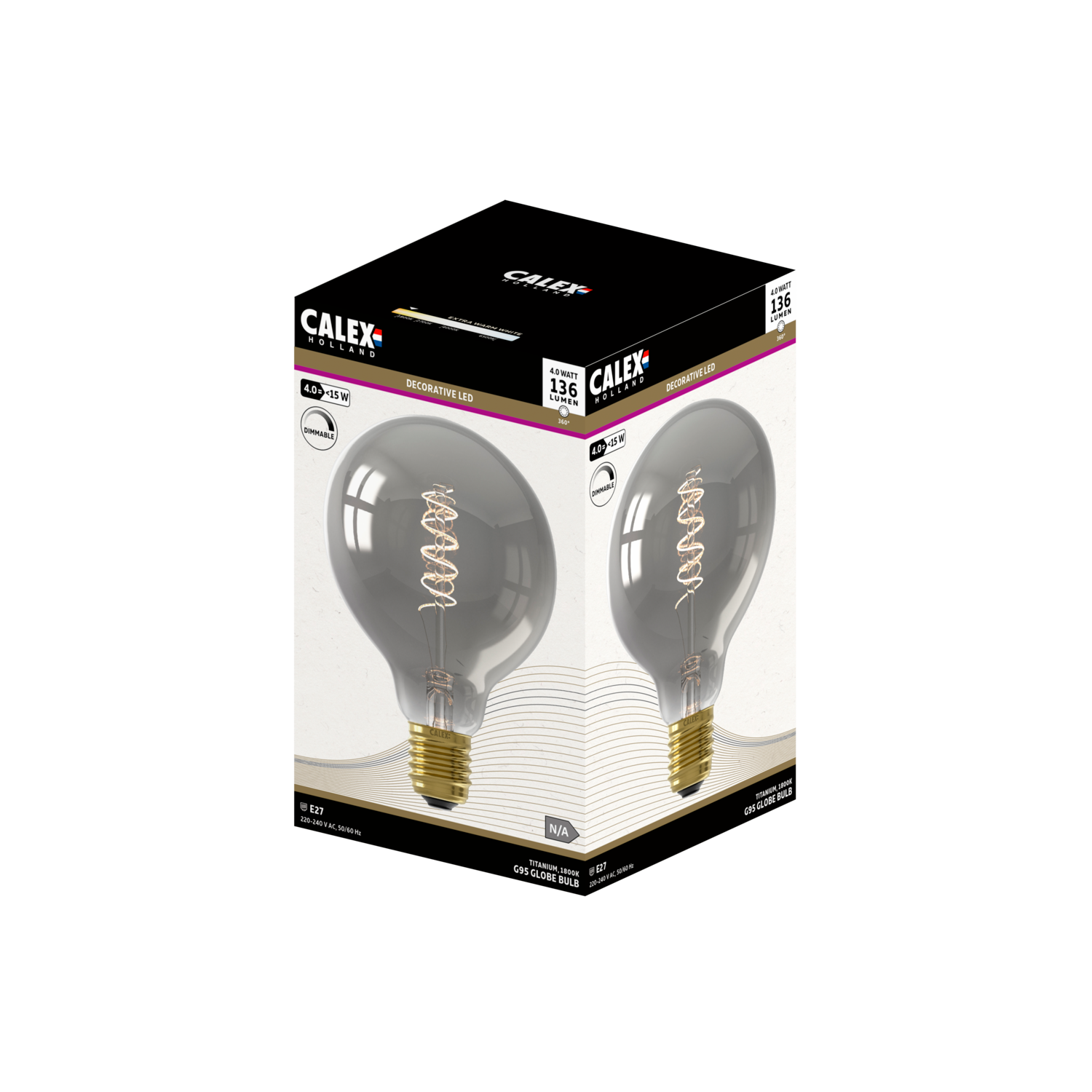 Calex Spiral Filament LED Bulb - E27 - G95 - Titanium