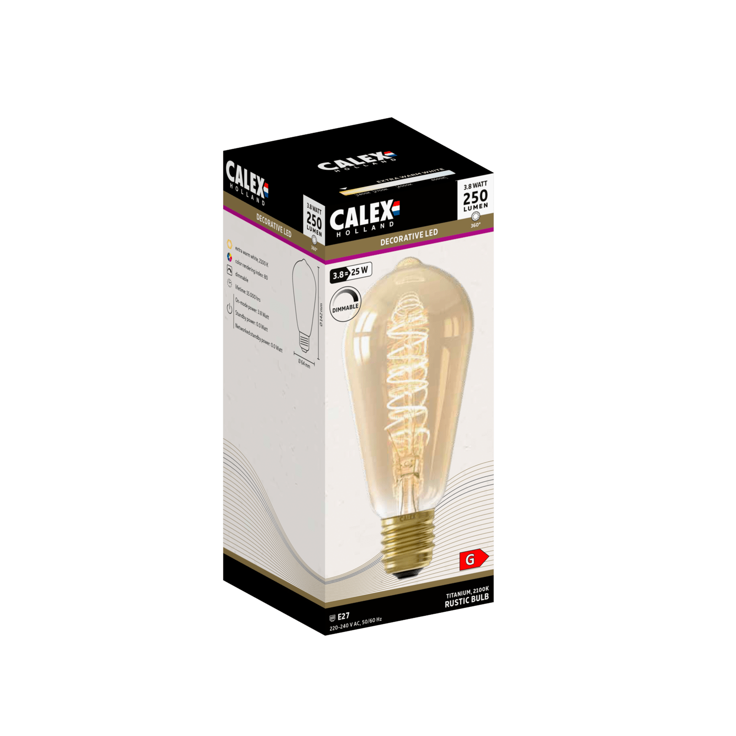 Calex Spiral Filament LED Bulb - E27 - ST64 - Gold