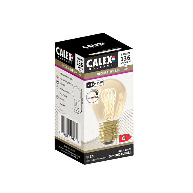 Calex Spiral Filament LED Lamp - E27 - P45 - Gold
