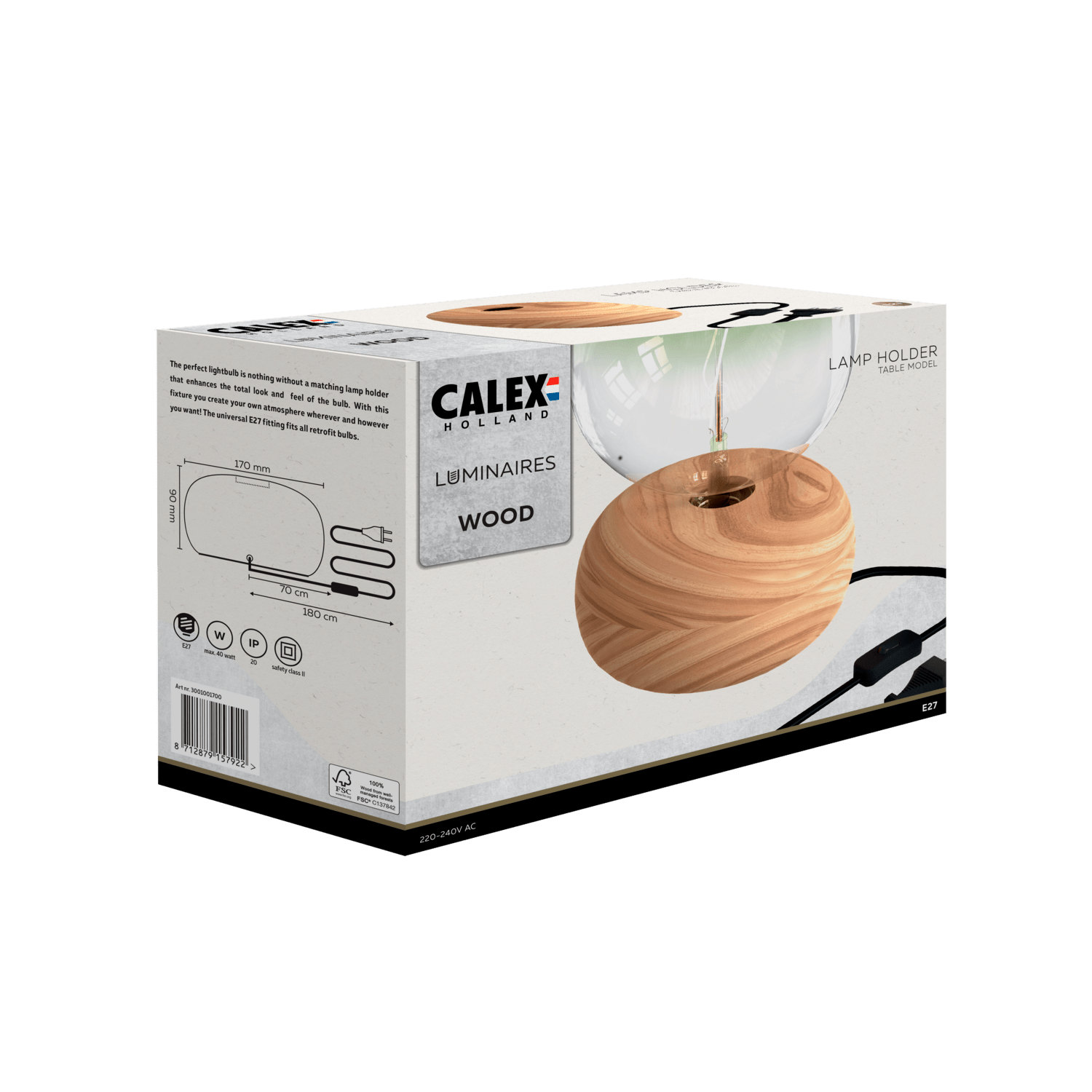 Calex Table Lamp Round - E27 - FSC Wood