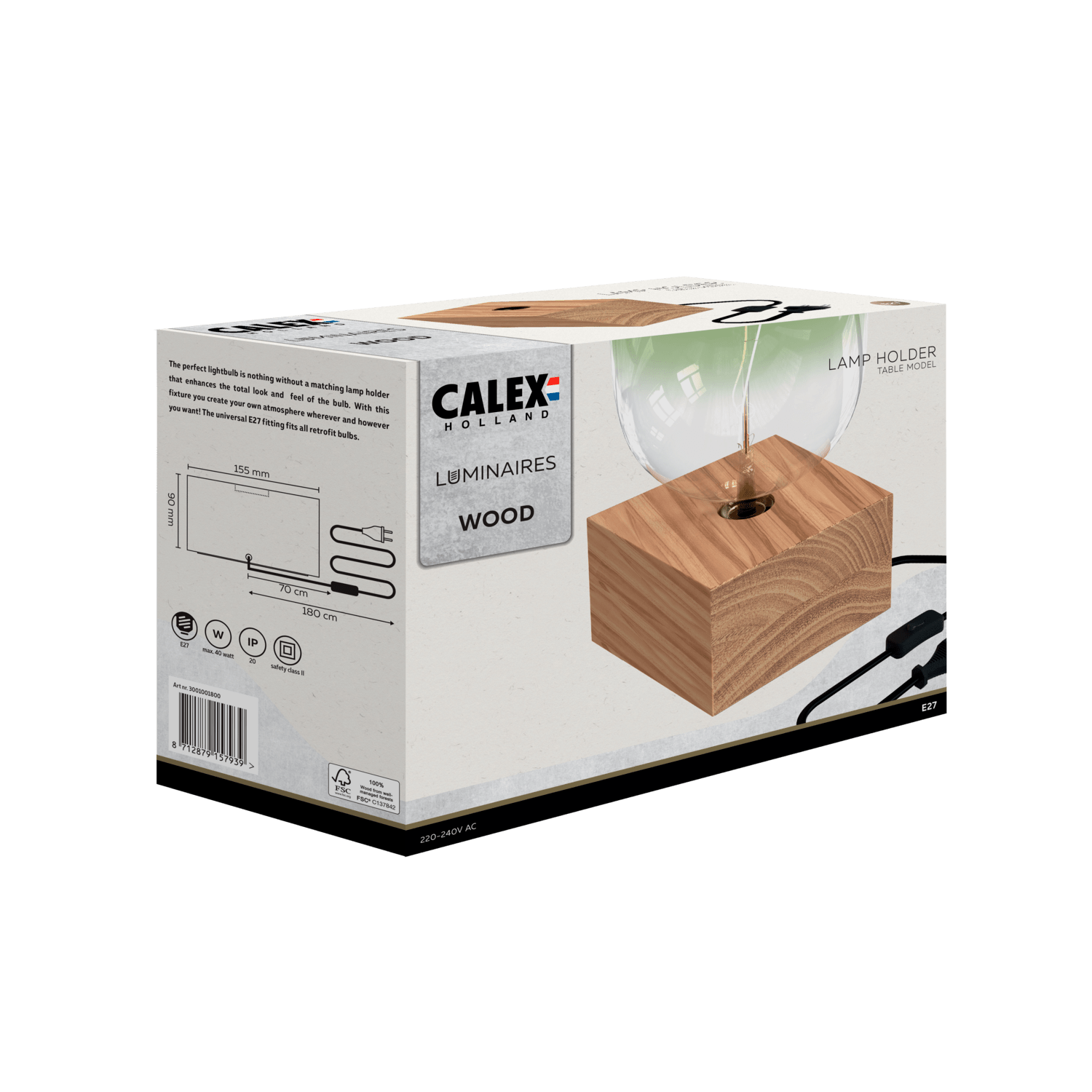 Calex Table Lamp Square - E27 - FSC Wood