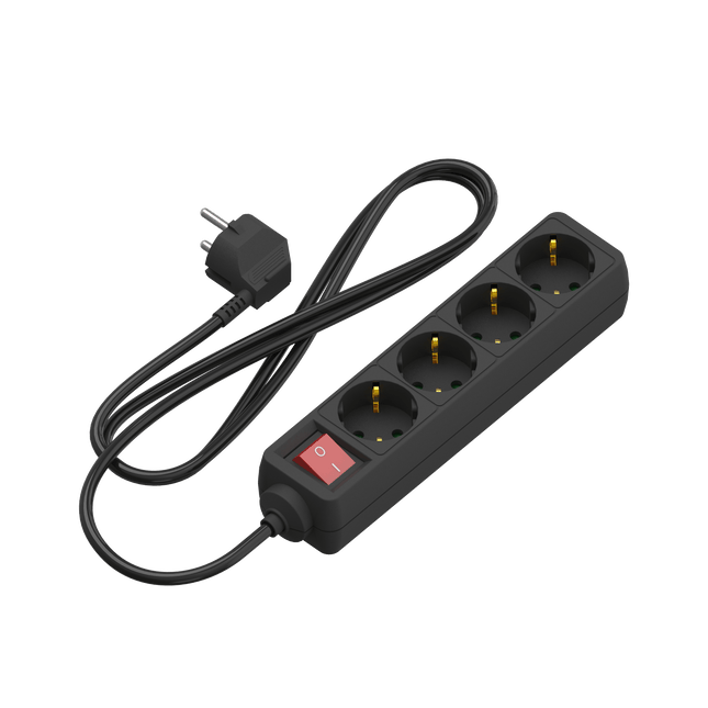 Calex - Table Socket - 4-way - RA + switch - 1.4m - Black 3x1.5mm2