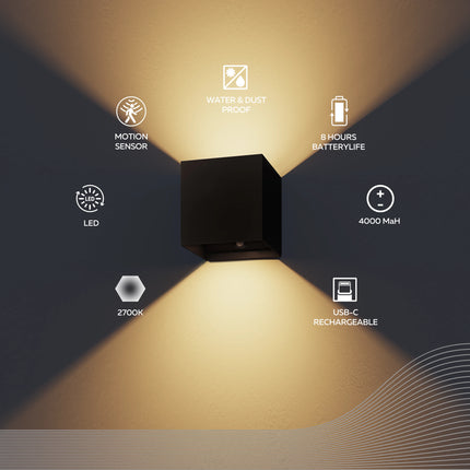 Calex Volterra Rechargeable Wall Light - Up & Down - Black