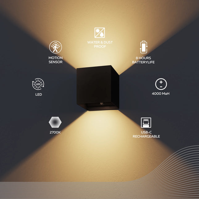 Calex Volterra Rechargeable Wall Light - Up & Down - Black