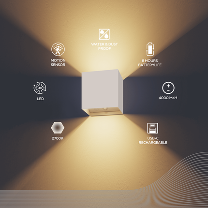 Calex Volterra Rechargeable Wall Light - Up & Down - White