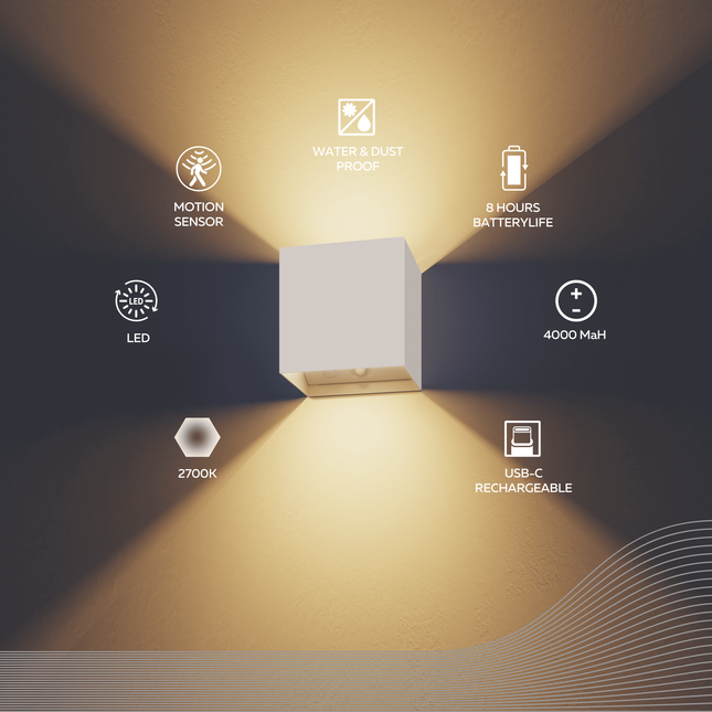 Calex Volterra Rechargeable Wall Light - Up & Down - White