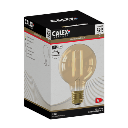 Calex Warm Filament LED Bulb - E27 - G80 - Gold