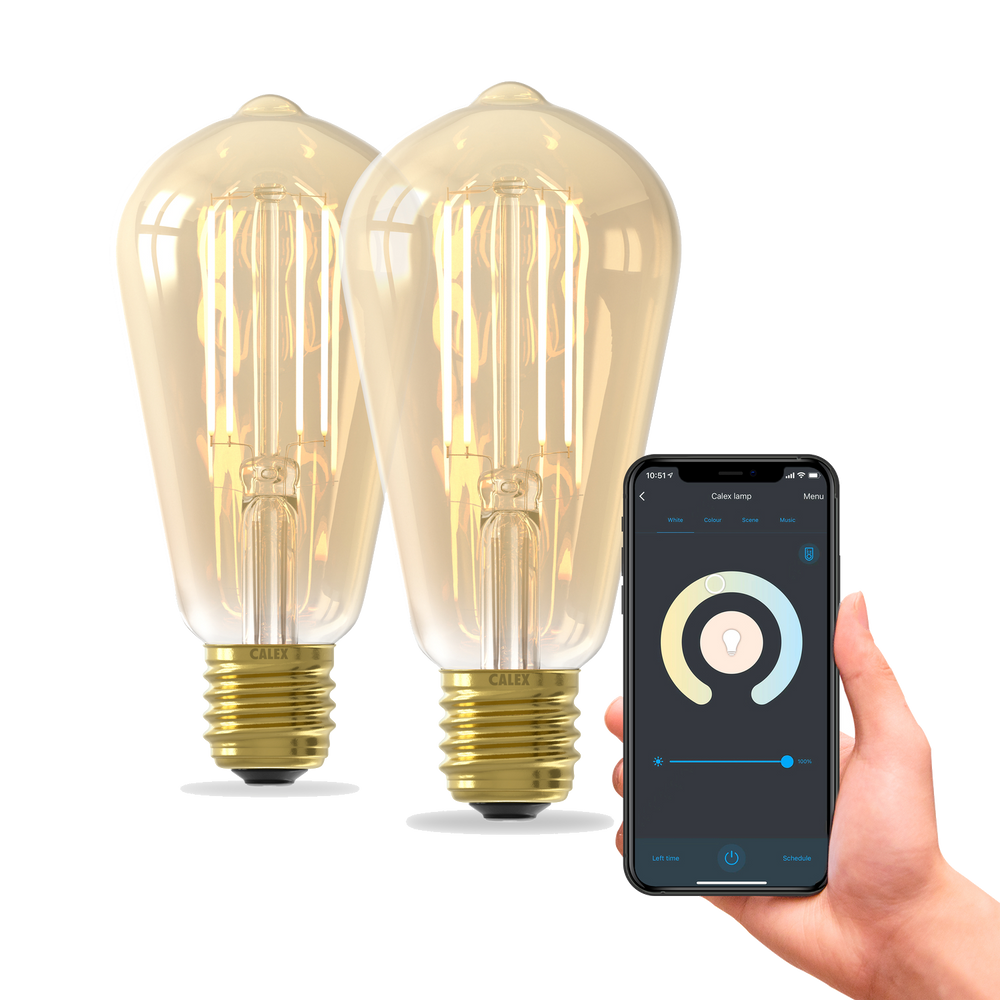 Calex Slimme LED Lamp - 2 stuks - E27 - ST64 - Goud - Warm Wit - 7W